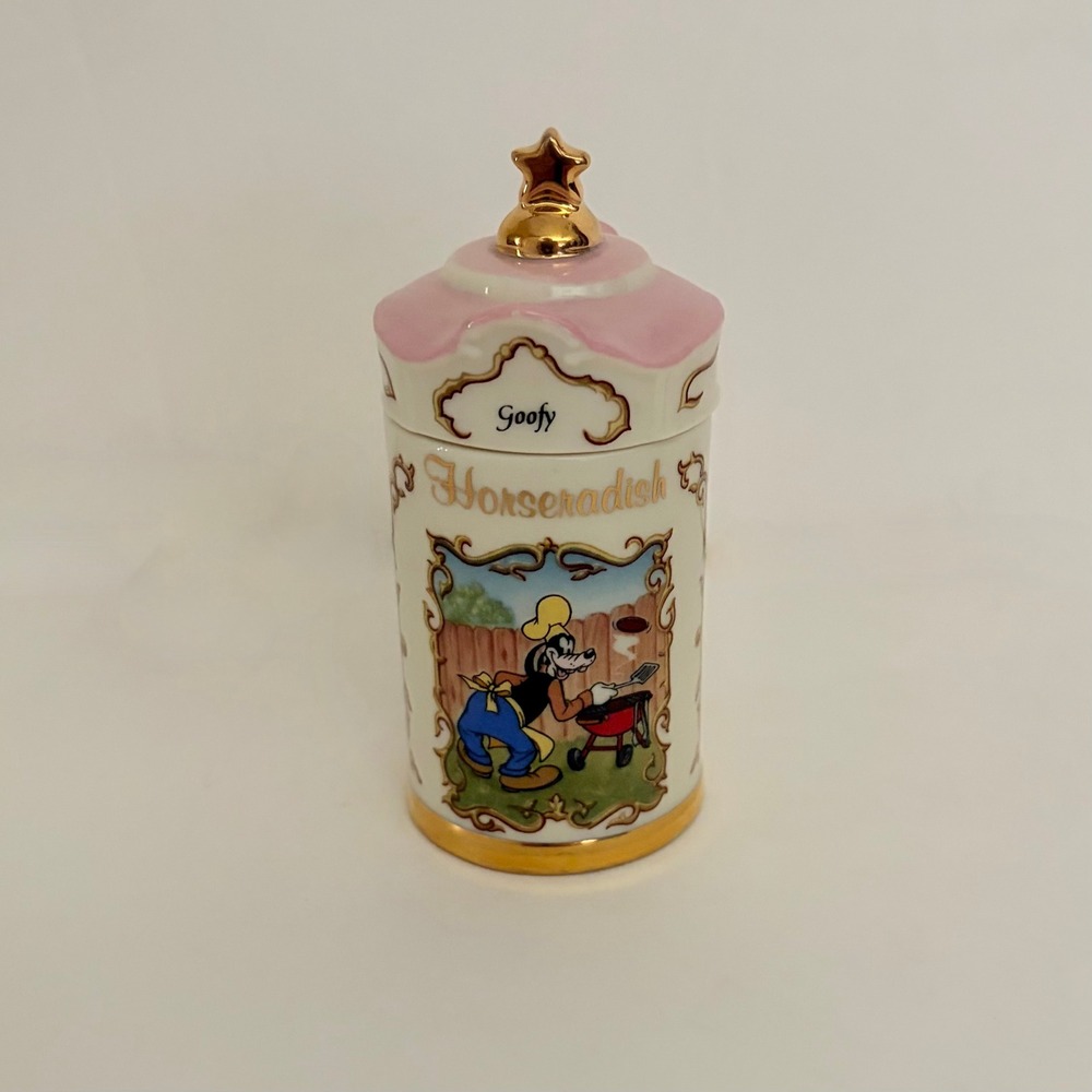 Vintage 1995 LENOX Disney Goofy Horseradish Spice Jar Porcelain Gold Kitchen